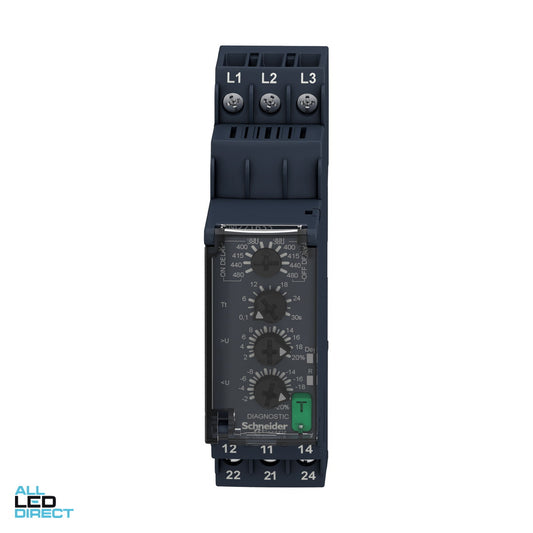 Schneider Control Relay Three-Phase Asymmetry Phase Failure Over/Under Voltage 8 Amps 380-480 Volt AC 2 x C/O ALL LED Direct