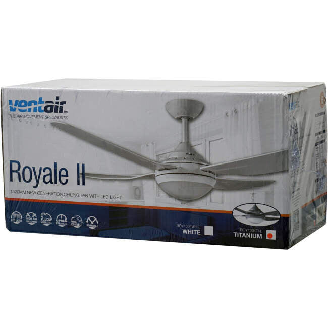 Ventair 1320mm (52') ROYALE II 4 Blade Ceiling Sweep Fan With Moulded ABS Blades & LED Light Titanium