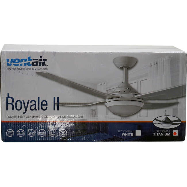 Ventair 1320mm (52') ROYALE II 4 Blade Ceiling Sweep Fan With Moulded ABS Blades & LED Light Titanium