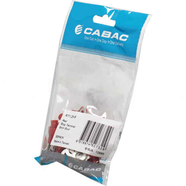 Cabac Stud Ring Terminal Suitable For 6mm Cable Red Packet of 50