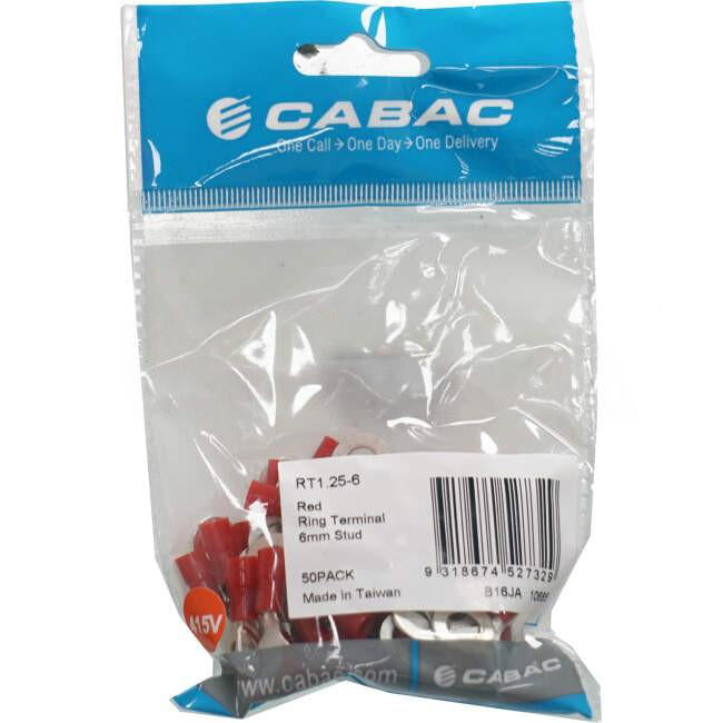 Cabac Stud Ring Terminal Suitable For 6mm Cable Red Packet of 50