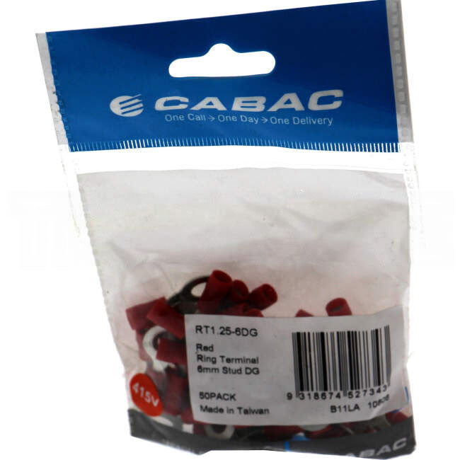 Cabac Stud Ring Terminal Suitable For 6mm Cable Double Grip Red Packet Of 50