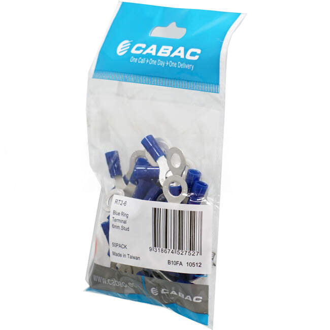 Cabac Stud Ring Terminal Suitable For 6mm Cable Blue Packet of 50