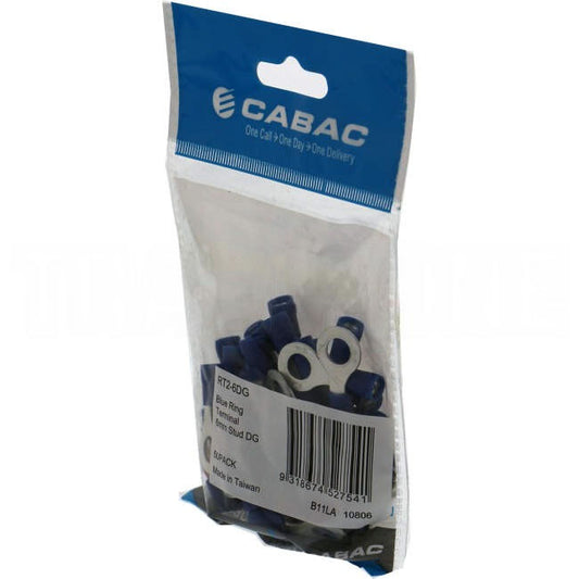 Cabac Stud Ring Terminal Suitable For 6mm Cable Double Grip Blue Packet Of 50