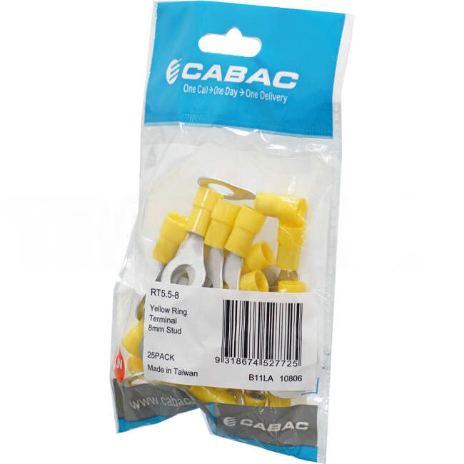 Cabac Stud Ring Terminal Suitable For 8mm Cable Yellow Packet Of 25