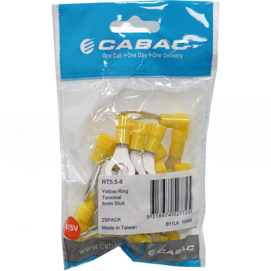 Cabac Stud Ring Terminal Suitable For 8mm Cable Yellow Packet Of 25