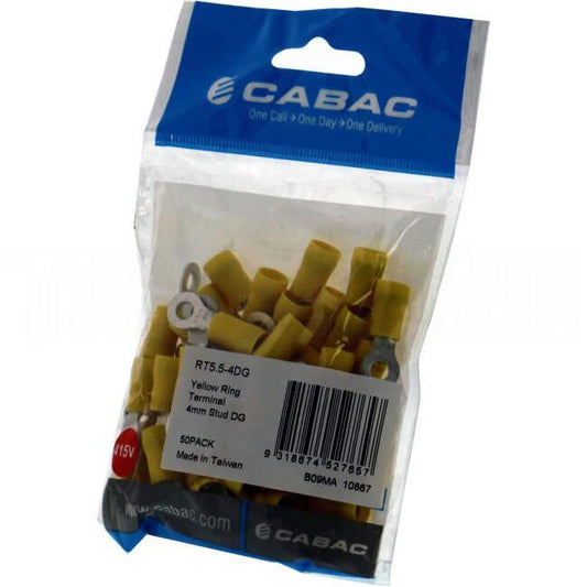 Cabac Stud Ring Terminal Double Grip Suitable For 4mm Cable Yellow Packet of 50