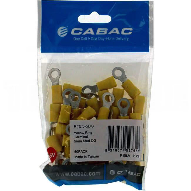 Cabac Stud Ring Terminal Double Grip Suitable For 5mm Cable Yellow Packet of 50