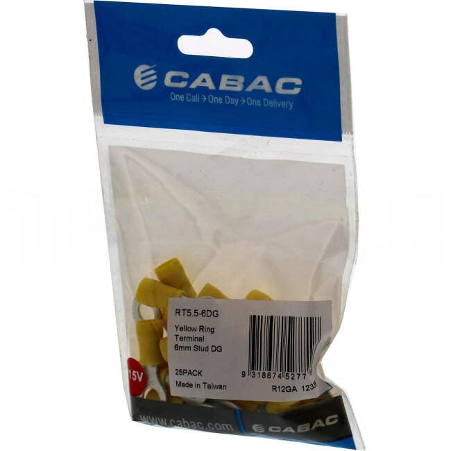 Cabac Stud Ring Terminal Suitable For 6mm Cable Double Grip Yellow Pack Of 25