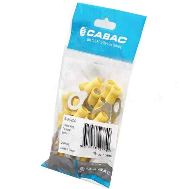 Cabac Stud Ring Terminal Suitable For 8mm Cable Double Grip Yellow Packet Of 25 - Default Title (RT5.58DG)