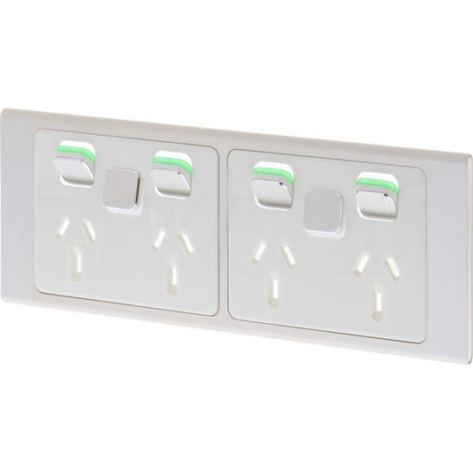 Clipsal 10 Amp STYL Quad Switched Internal Powerpoint Cover Plate With Two Extra Switches Crowne