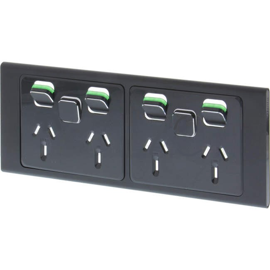 Clipsal 10 Amp STYL Quad Switched Internal Powerpoint Cover Plate With Two Extra Switches Silver Shadow