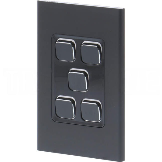 Clipsal 5 Gang STYL Vertical/Horizontal Internal Rocker Switch Cover Plate Silver Shadow