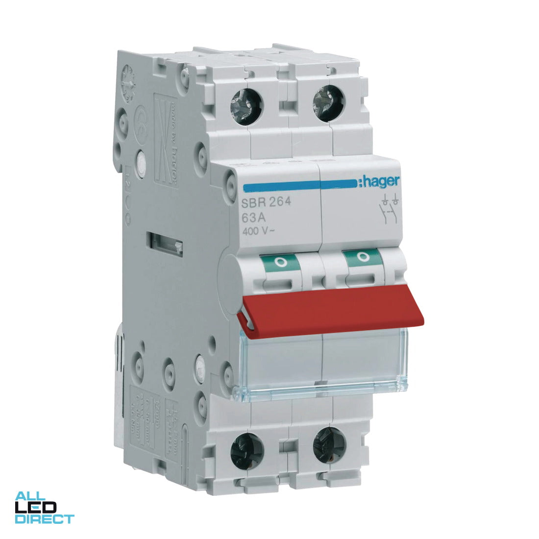 Hager 63 Amp 2 Pole Main Switch With Red Toggle ALL LED Direct