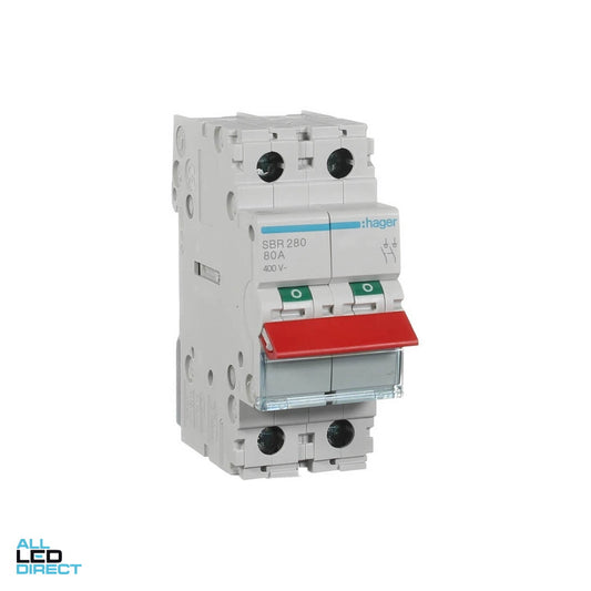 Hager 80 Amp 2 Pole Main Switch With Red Toggle ALL LED Direct