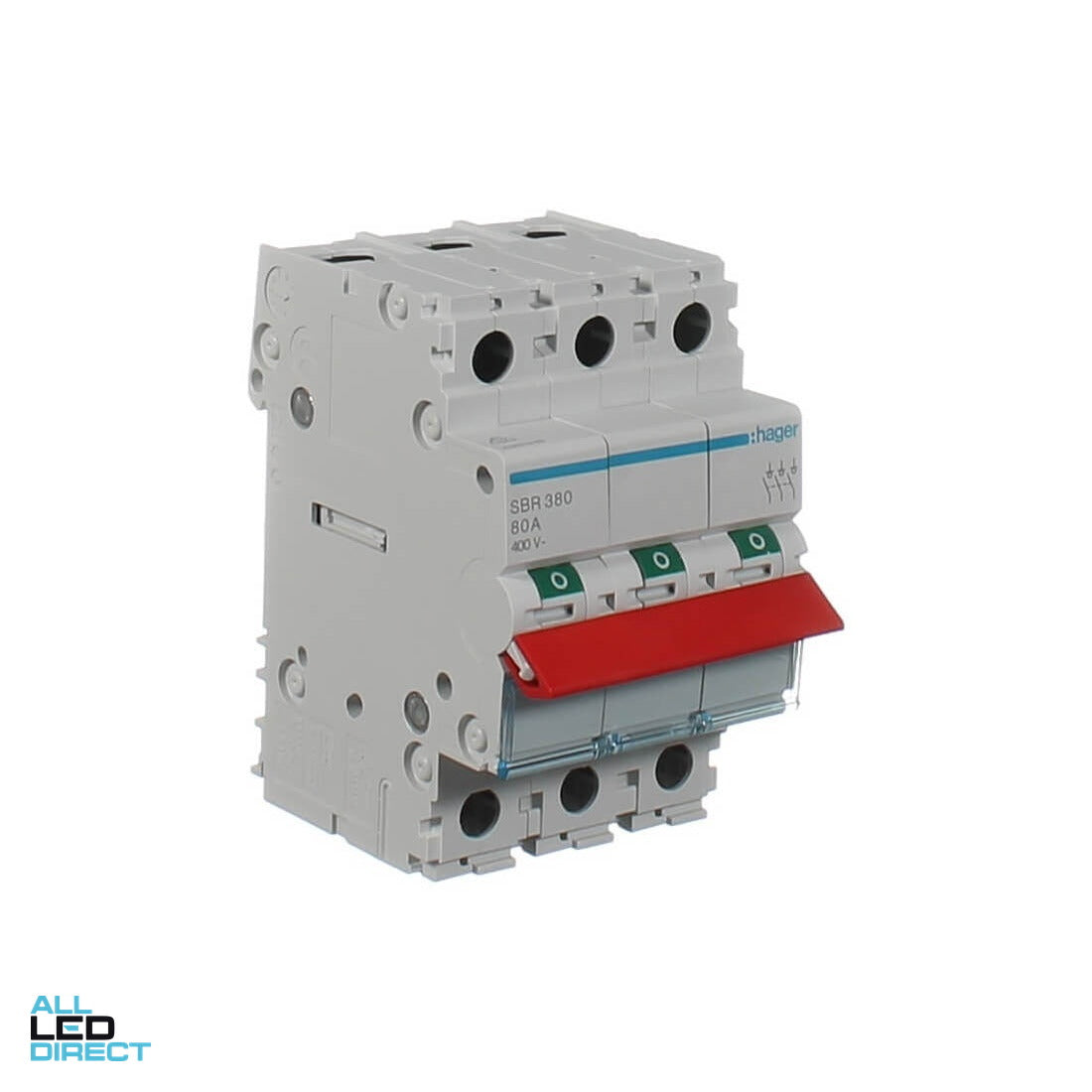 Hager 80 Amp 3 Pole Main Switch With Red Toggle ALL LED Direct