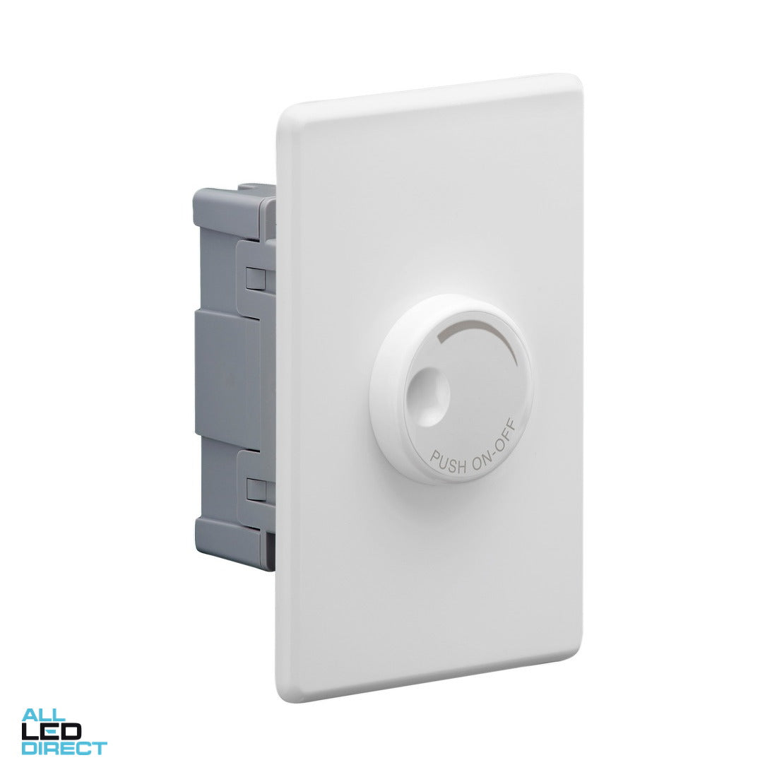 Clipsal 800 Watt 1 Gang SLIMLINE Vertical Internal Push Button Switch With Universal Rotary Dimmer White ALL LED Direct