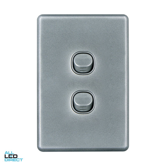 Clipsal 10 Amp 2 Gang SLIMLINE Vertical Internal Rocker Switch Brown ALL LED Direct