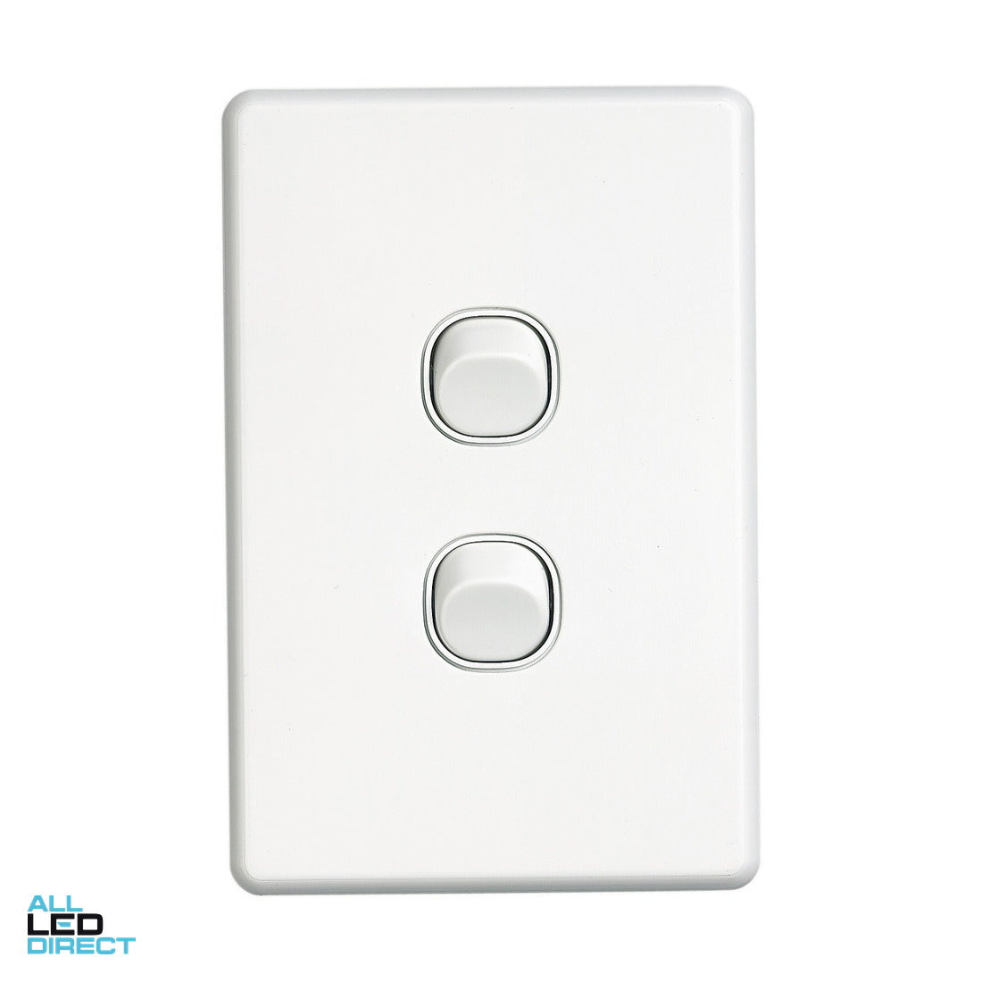 Clipsal 10 Amp 2 Gang SLIMLINE Vertical Internal Rocker Switch White ALL LED Direct