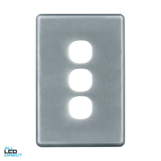 Clipsal 3 Gang SLIMLINE Internal Switch Cover Plate Brushed Aluminium ALL LED Direct