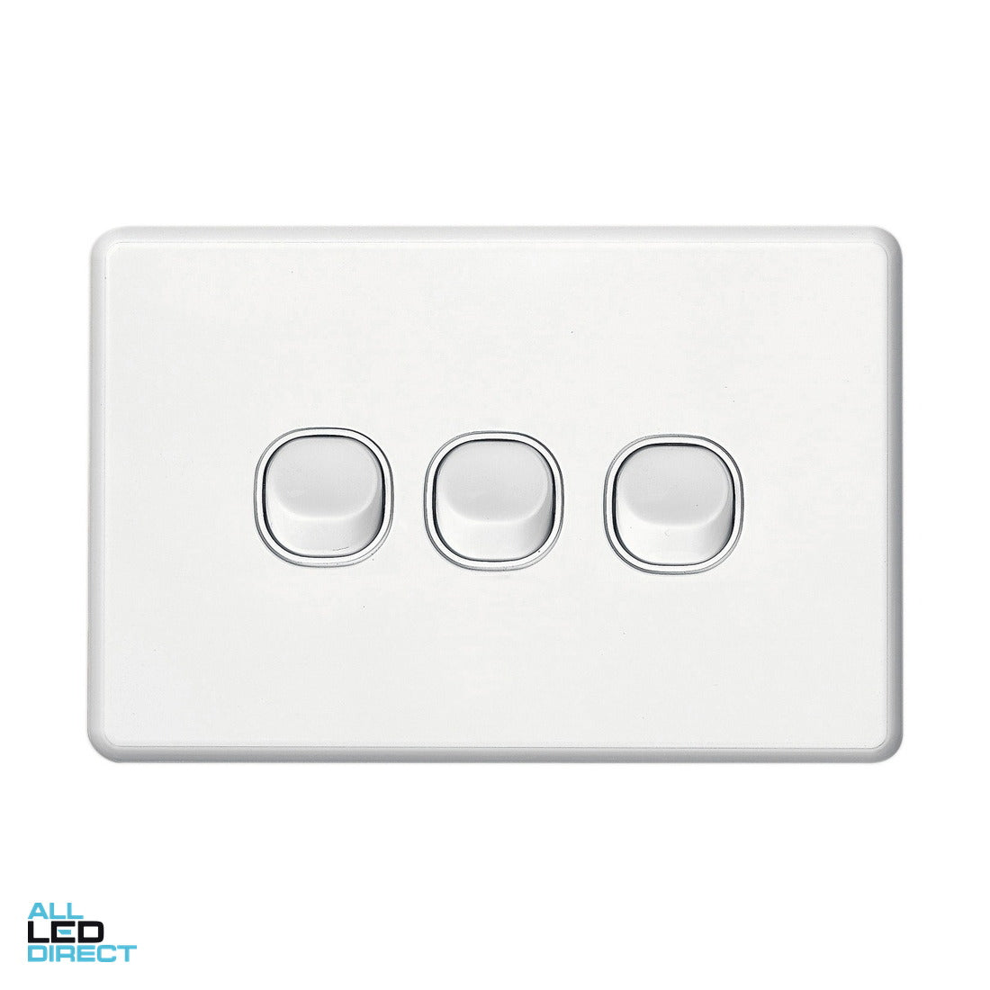 Clipsal 10 Amp 3 Gang SLIMLINE Vertical Internal Rocker Switch With Circuit Identification Window White ALL LED Direct