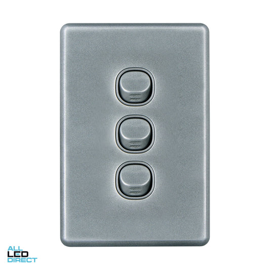 Clipsal 10 Amp 3 Gang SLIMLINE Vertical Internal Rocker Switch Brown ALL LED Direct