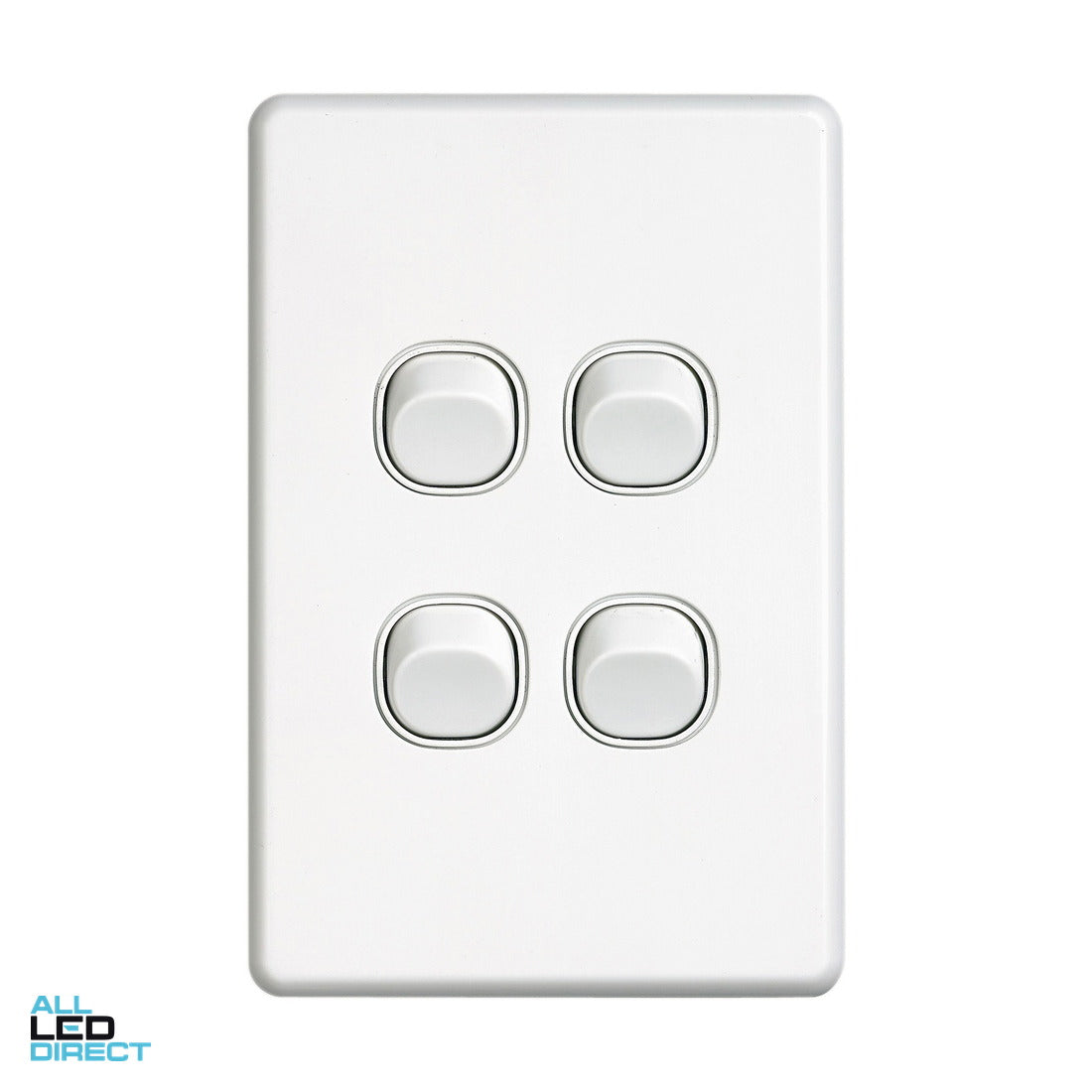 Clipsal 10 Amp 4 Gang SLIMLINE Vertical Internal Rocker Switch White ALL LED Direct