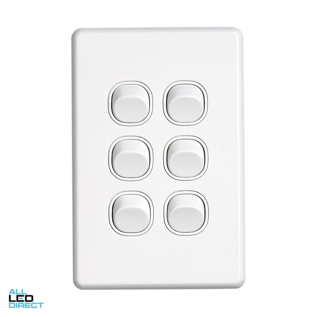 Clipsal10 Amp 6 Gang SLIMLINE Vertical Internal Rocker Switch White ALL LED Direct