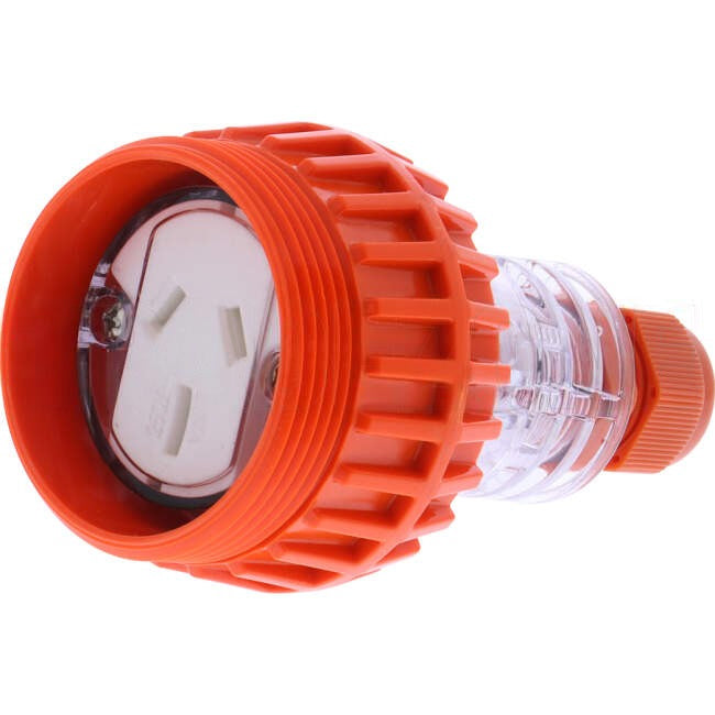 GEN3 15 Amp Single Phase 3 Flat Pins IP66 Industrial Straight Extension Socket Orange