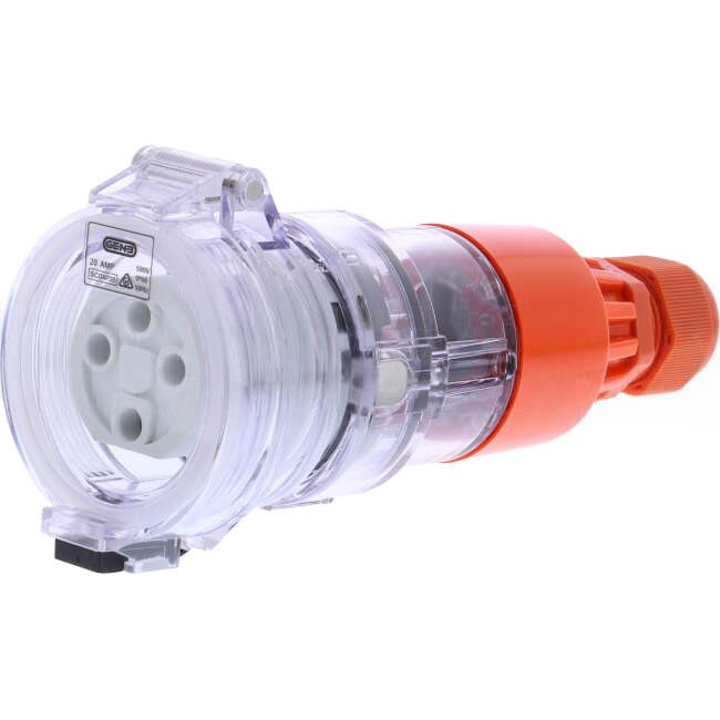 GEN3 20 Amp 3 Phase 4 Round Pins IP66 Industrial Straight Extension Socket Orange