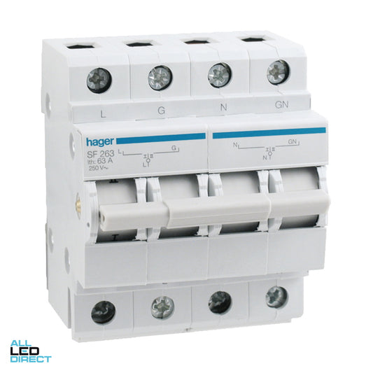 Hager 63 Amp 2 Pole Changeover Switch 6kA ALL LED Direct