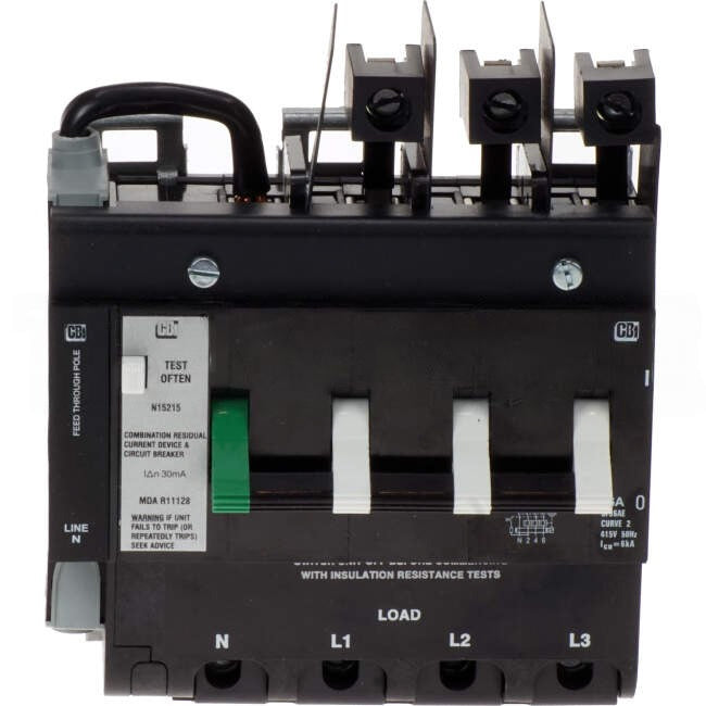 CBI Heinemann 16 Amp Residual Current Device RCD Curve 2 Busbar Mount 4 Pole 6kA 30mA