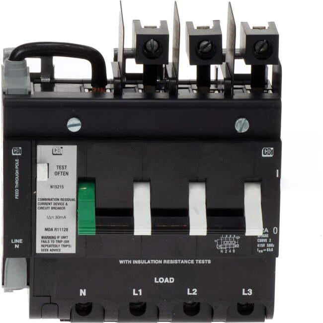 CBI Heinemann 32 Amp Residual Current Device RCD Curve 2 Busbar Mount 4 Pole 6kA 30mA