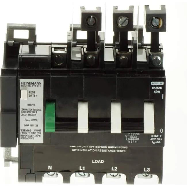 CBI Heinemann 40 Amp Residual Current Device RCD Curve 2 Busbar Mount 4 Pole 6kA 30mA