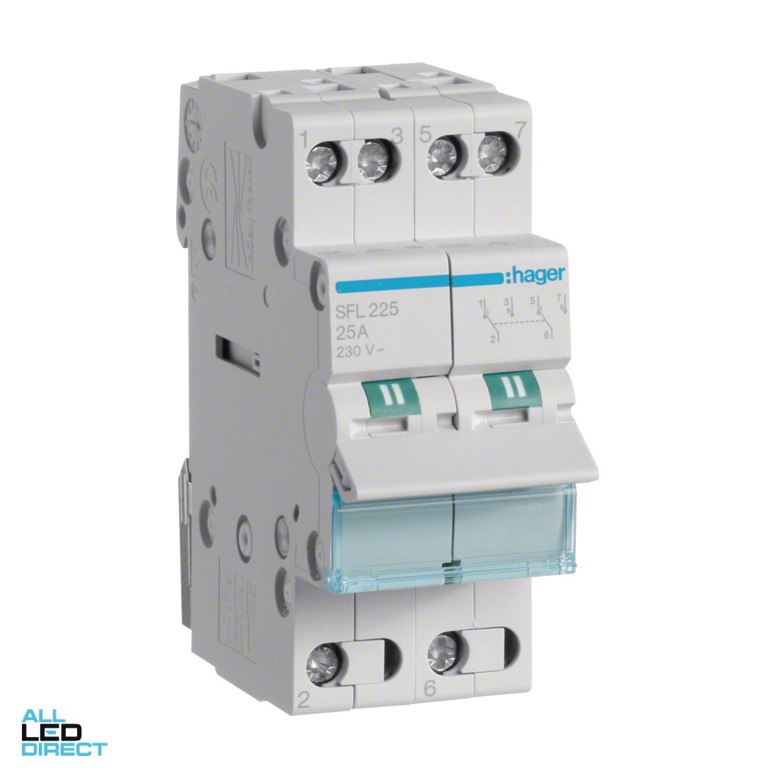 Hager 2 Pole 25 Amp Changeover Switch Grey ALL LED Direct