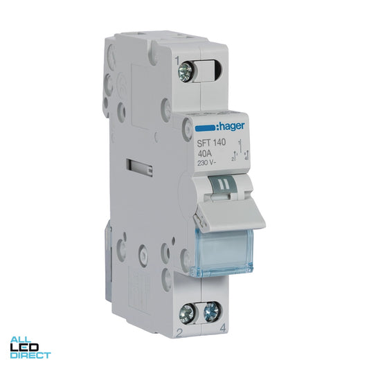 Hager 40 Amp 1 Pole Changeover Switch with Top Common Point ALL LED Direct
