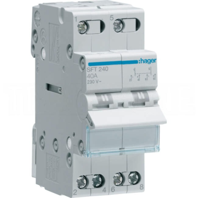 Hager 40 Amp 2 Pole Centre Off Modular Changeover Switch With Top Common Point Grey