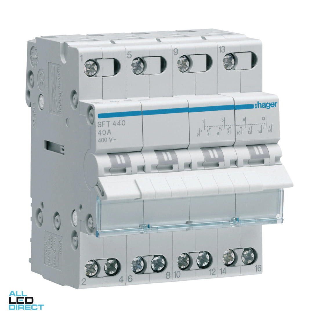 Hager 40 Amp 4 Pole Changeover Switch 400 Volt ALL LED Direct