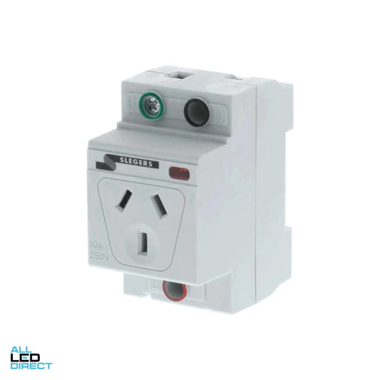 Slegers 10 Amp 3 Pin Din Mounted Single Socket Double Pole White