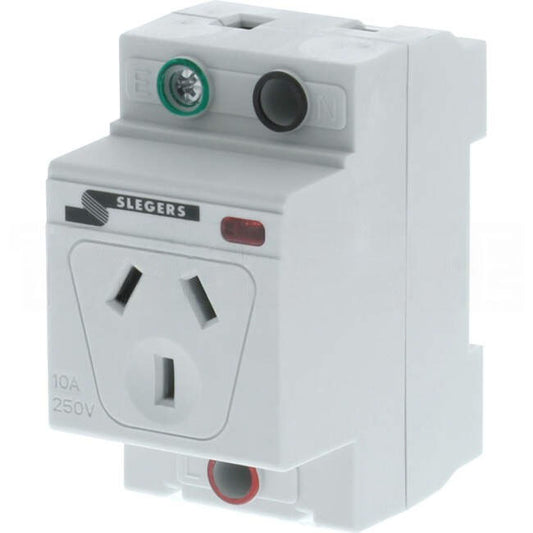 Slegers 10 Amp 3 Pin Din Mounted Single Socket Double Pole White