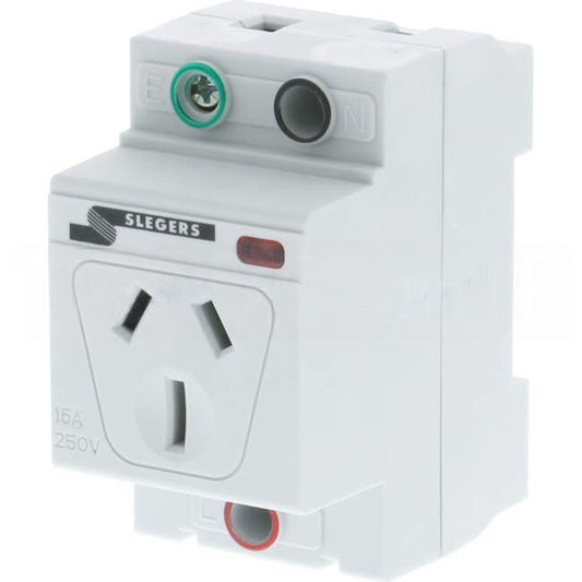 Slegers 15 Amp 3 Pin Din Mounted Single Socket Double Pole White