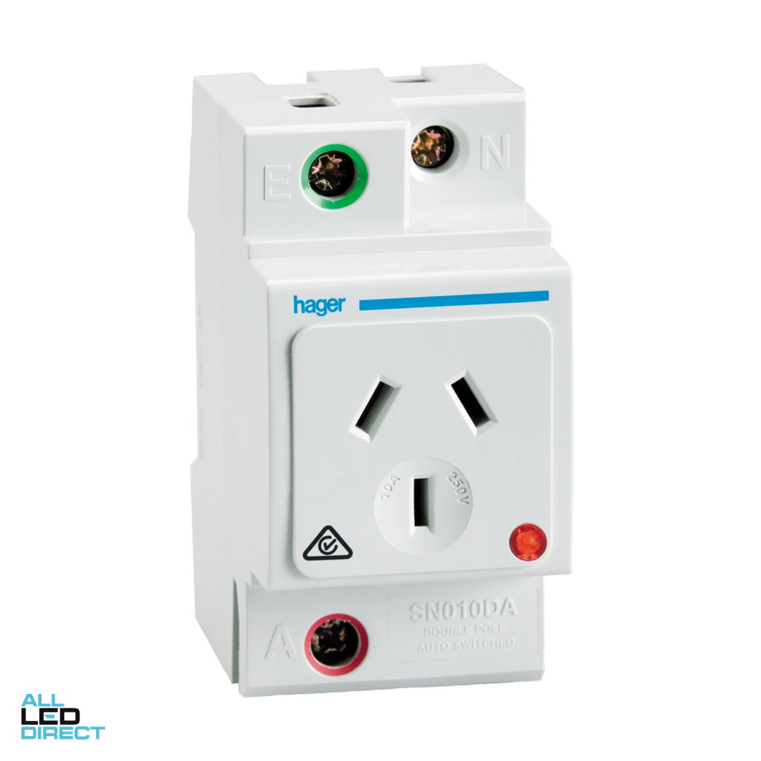 Hager 10 Amp 3 Pin Double Pole Din Mounted GPO With Shutter Grey ALL LED Direct
