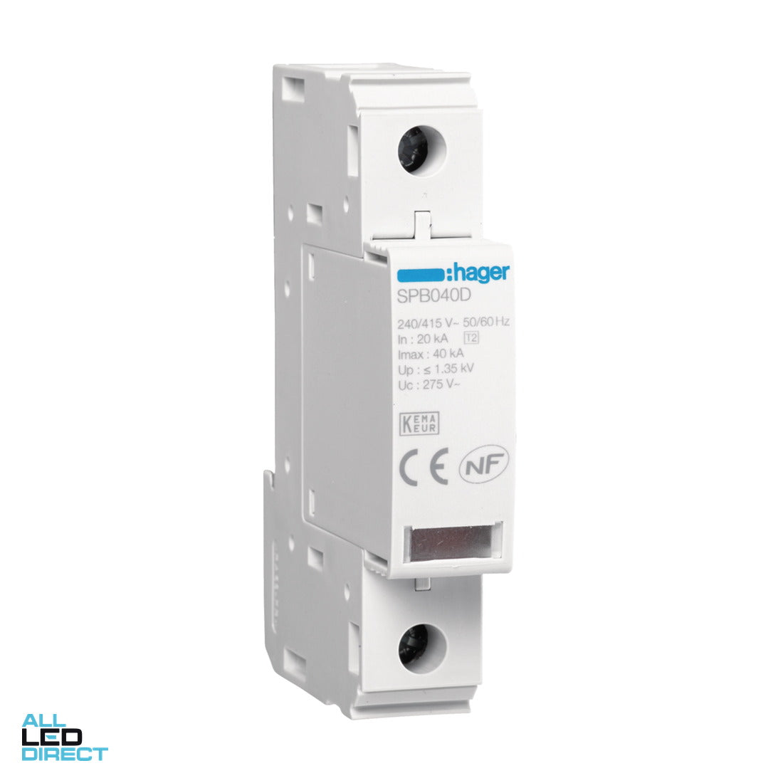 Hager 1 Pole 1 Module 40kA Surge Protection Diverter With Replaceable Cartridge ALL LED Direct
