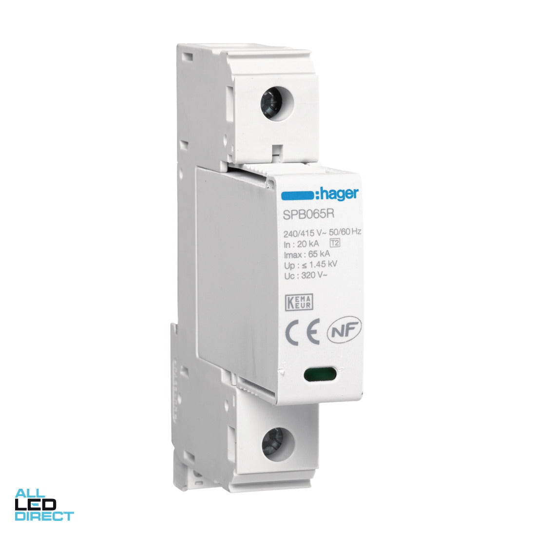 Hager 1 Pole 1 Module 65kA Surge Protection Diverter With Remote Contact ALL LED Direct