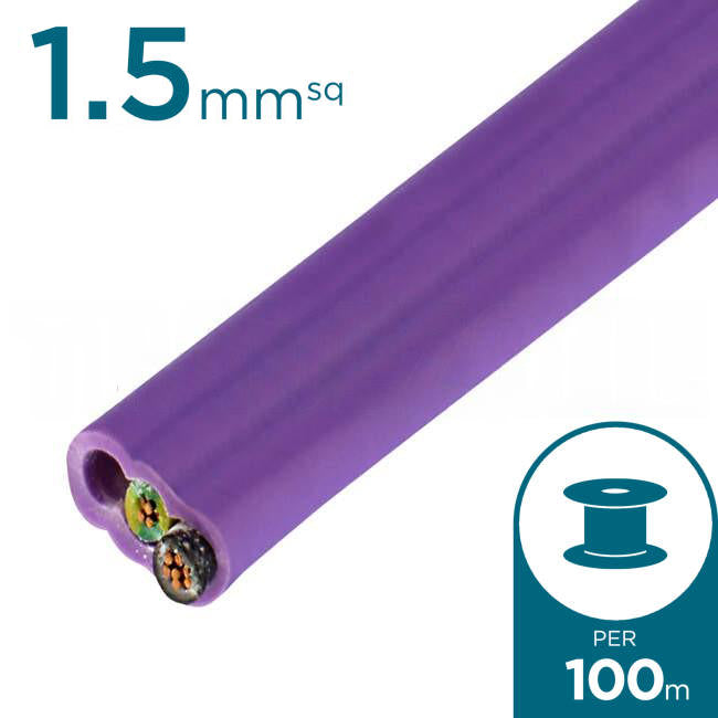 Electra 1.5mm 2 Core & Earth Flat Cable Non Migratory Purple 100 Metre Drum