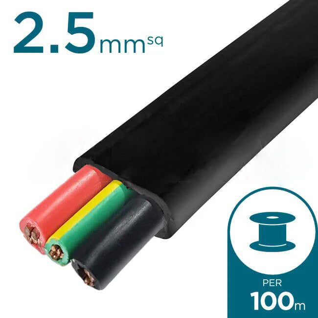 Electra 2.5mm 2 Core & Earth Flat Cable 100 Metre Drum Black