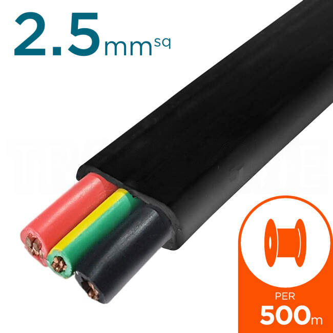 Electra 2.5mm 2 Core & Earth Flat Cable 500 Metre Drum Black