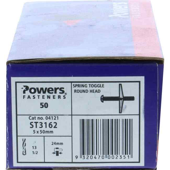 Powers 3/16 x 50mm Toggle Spring Round Head Pack Of 50 - Default Title (ST3162PWR)