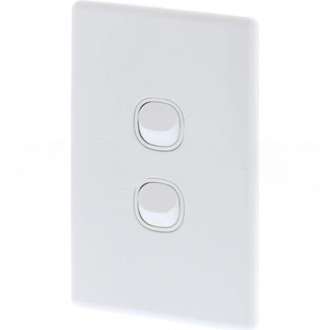 Tesla 10 Amp 2 Gang Vertical Slimline Internal Rocker Switch White