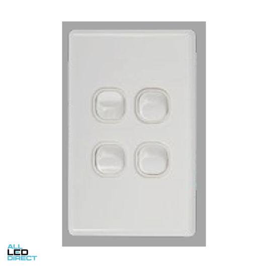 Tesla 10 Amp 4 Gang Vertical Slimline Internal Rocker Switch White ALL LED Direct